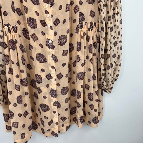 Free People Turn Turn Balloon Sleeve Printed Mini Swing Dress Size Small - Picture 5 of 14